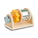 Birdee Activity Spielzeug mit verschiedenen Materialien zur taktilen Stimulation.
